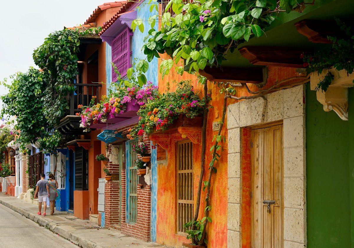Colourful streets of Cali with the Andes foothills in the background