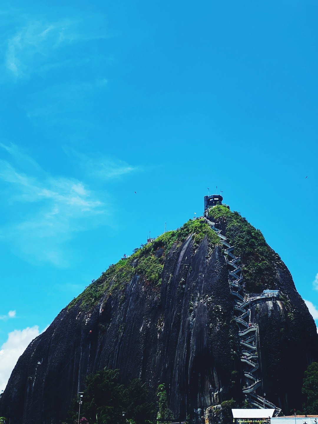 La Piedra del Peñol rising from the reservoir near Guatapé, Colombia, with views over the islands and inlets