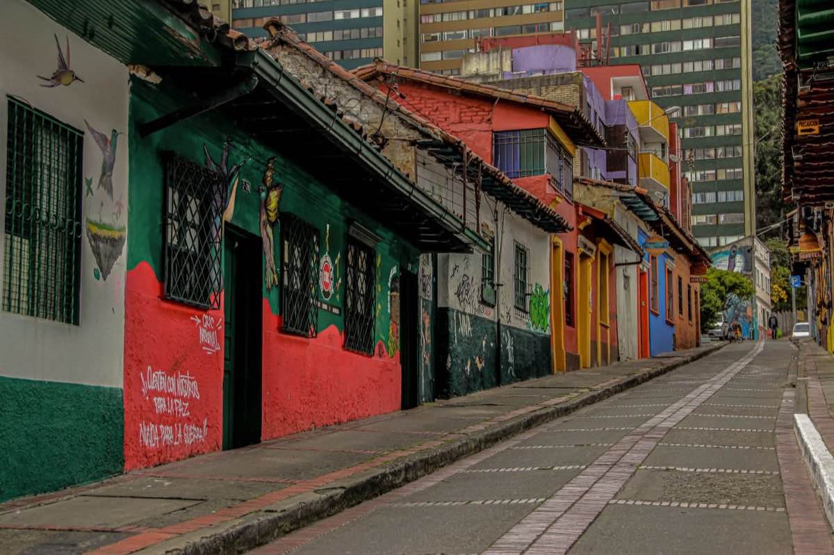 Street in La Candelaria, the historic centre of Bogota, Colombia