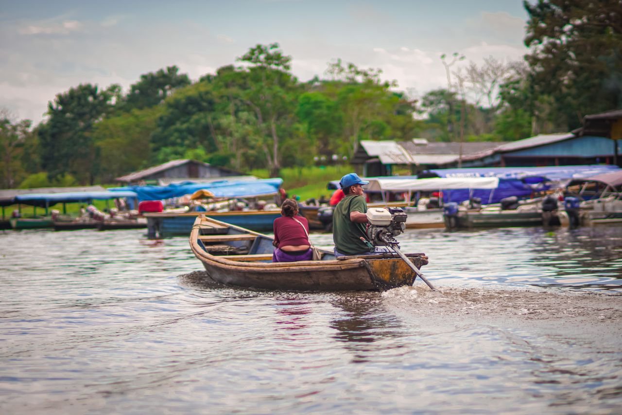 Wooden boat on the Amazon river at Leticia