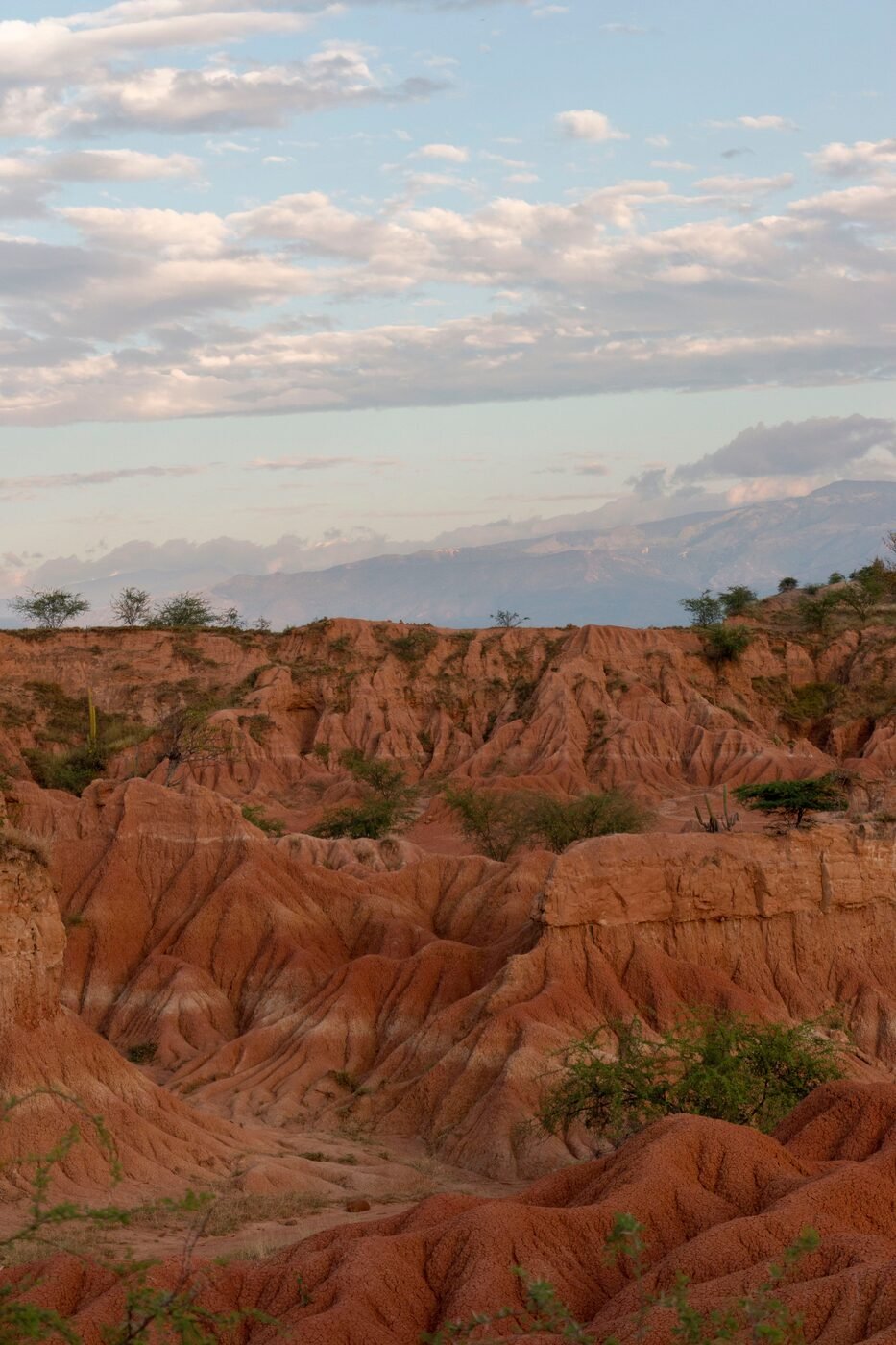 Red sandstone badland formations at sunset in Tatacoa Desert, Huila, Colombia