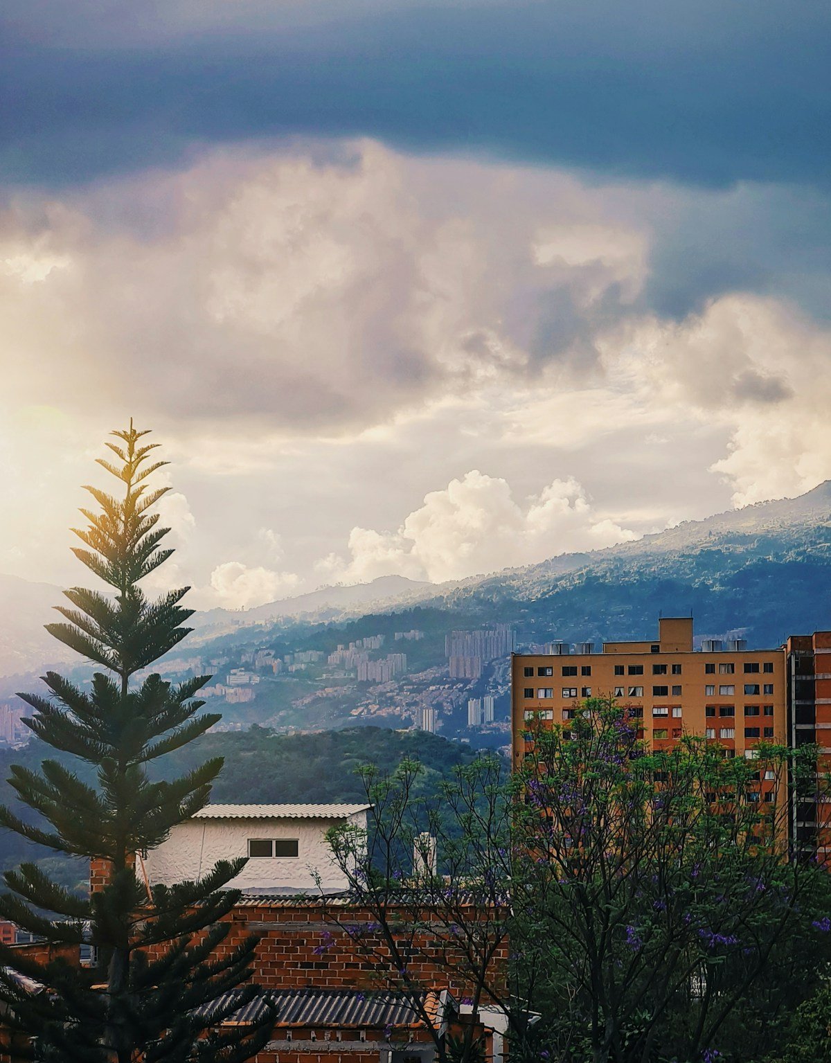 Medellin city view with mountains and buildings in the background, Colombia